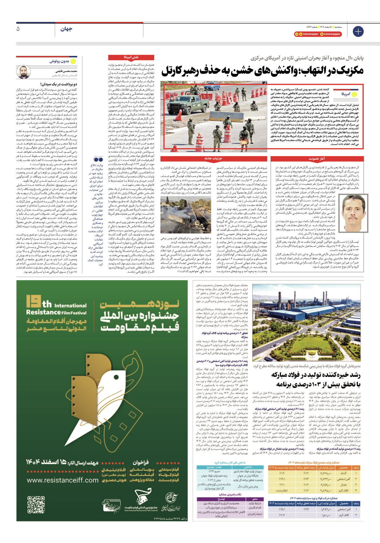  - شماره هشت هزار و نهصد و شصت و هفت - ۰۵ اسفند ۱۴۰۴