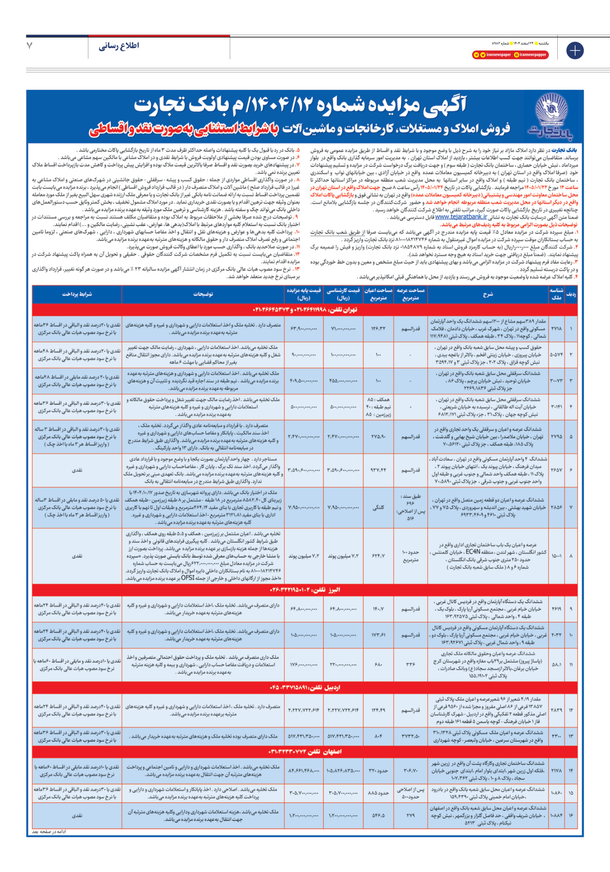  - شماره هشت هزار و نهصد و هشتاد و دو - ۲۴ اسفند ۱۴۰۴