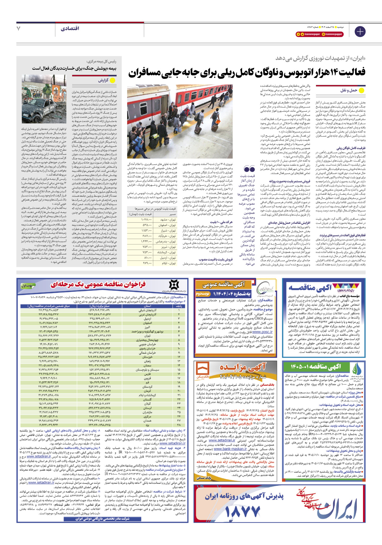  - شماره هشت هزار و نهصد و هشتاد و سه - ۲۵ اسفند ۱۴۰۴